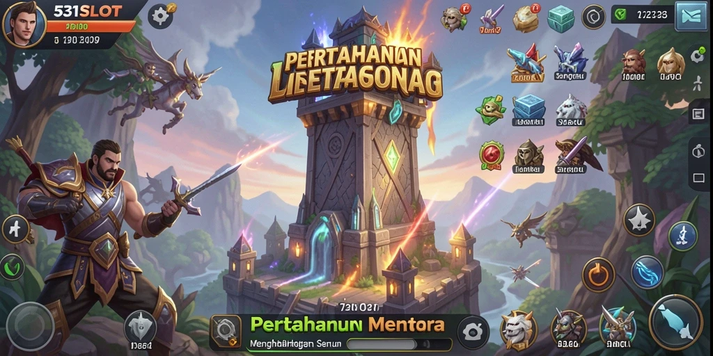 Gameplay seru 531SLOT dengan menara pertahanan dan musuh menyerang.