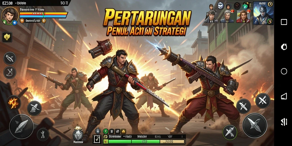 Tampilan seru dari karakter bertarung dalam arena.