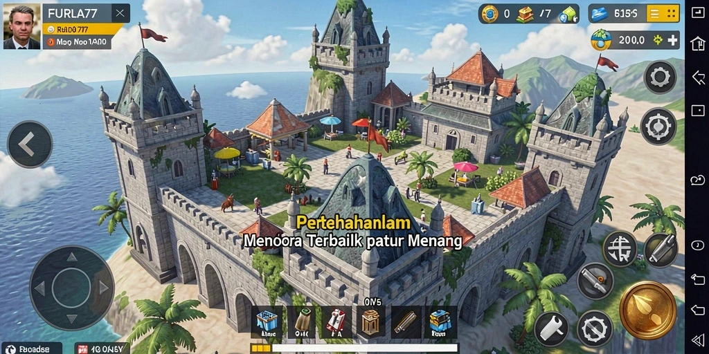 Tampilan gameplay menara yang intens dalam FURLA77.