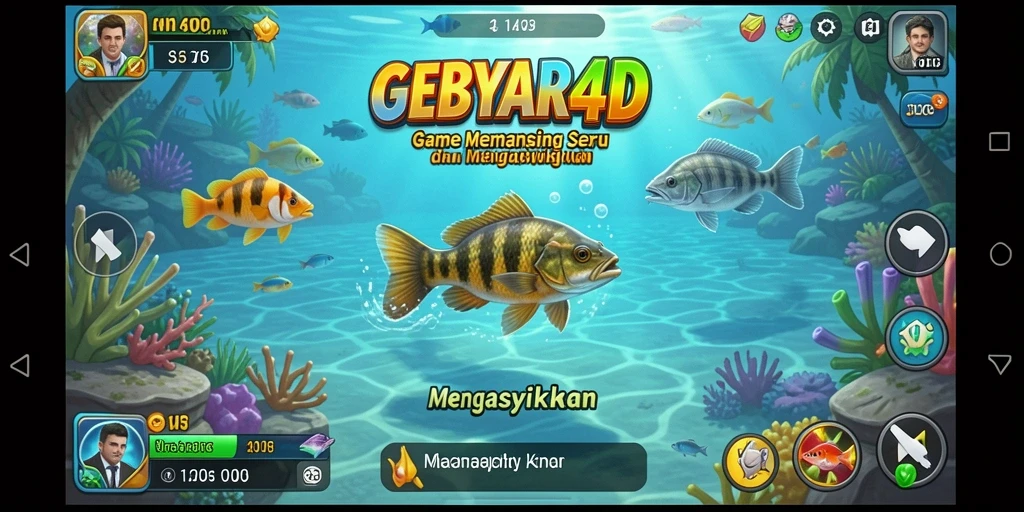 Gameplay GEBYAR4D dengan aksi memancing yang seru dan menantang.