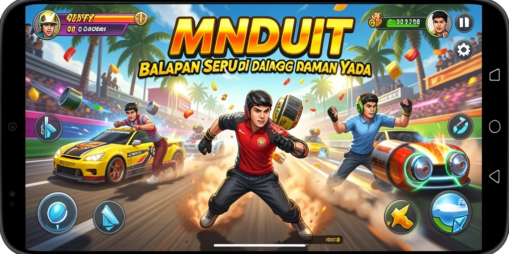 Tampilan gameplay seru saat balapan di lintasan dalam MNDUIT.