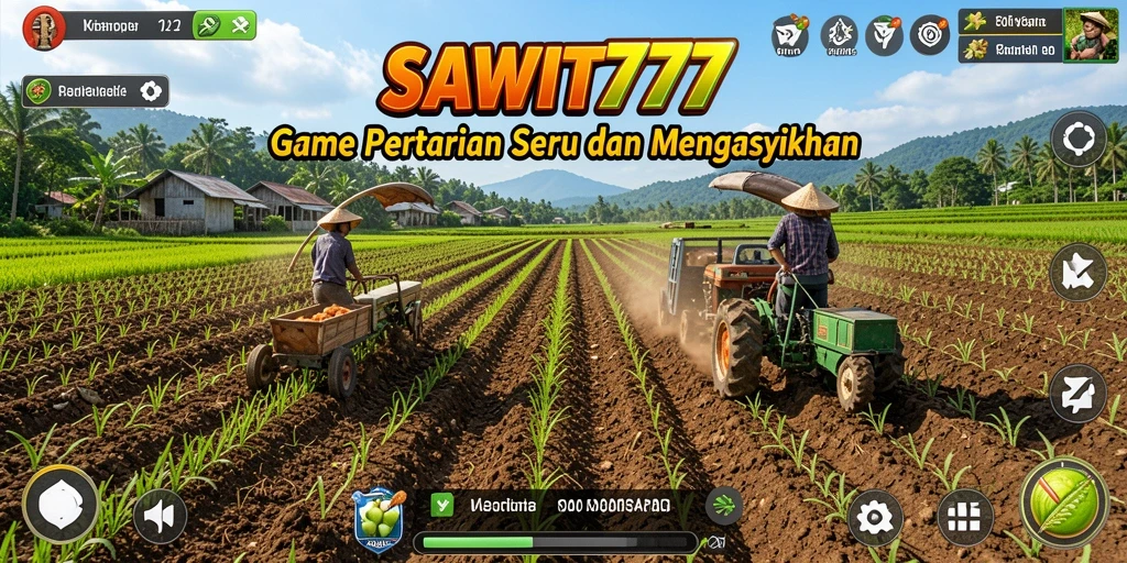 Tangkapan layar permainan menunjukkan keseruan bertani di SAWIT777.