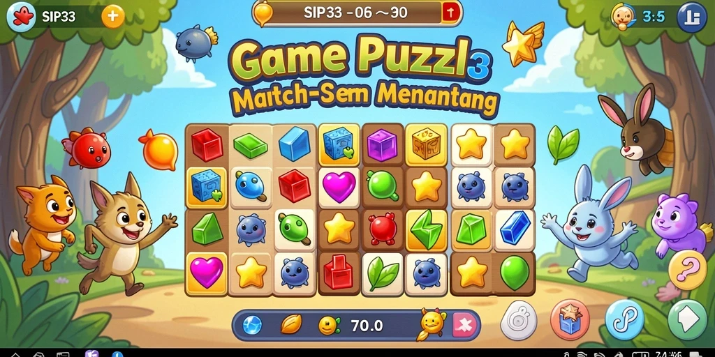 Screenshot gameplay SIP33 menampilkan momen seru dalam mencocokkan item Match-3.