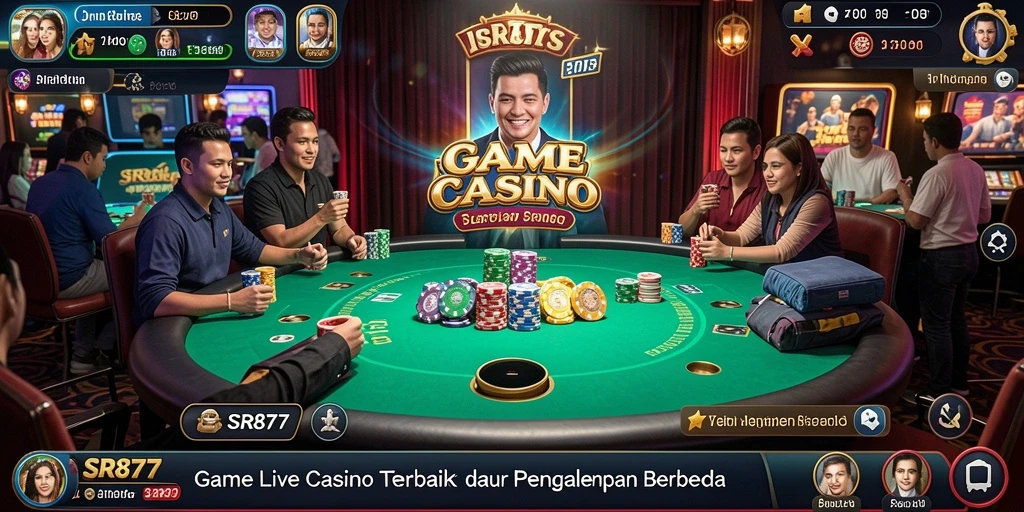 Tampilan gameplay SR877 yang menampilkan dealer langsung dan suasana kasino.
