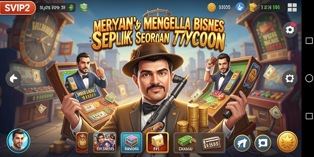 Screenshot gameplay SVIP2 menampilkan aksi mengelola bisnis Tycoon.