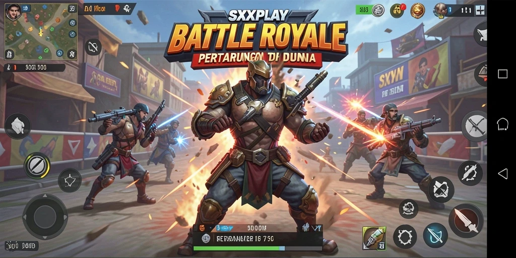 Screenshot gameplay SXXPLAY menampilkan aksi seru dalam pertarungan Battle Royale.