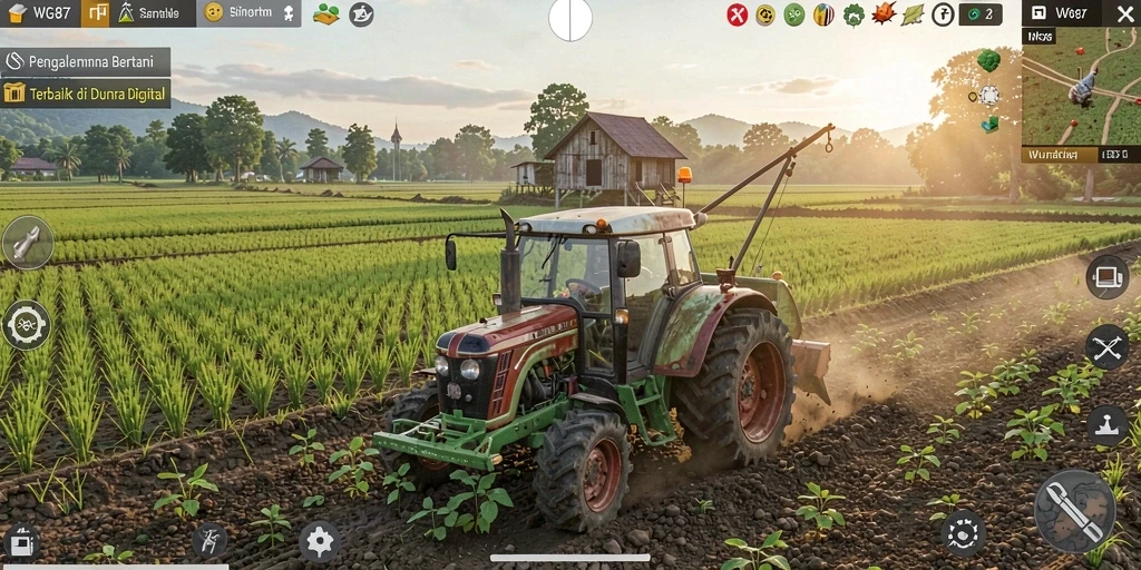 Tampilan menarik dari gameplay <strong>WG87</strong> saat bertani di ladang yang subur.