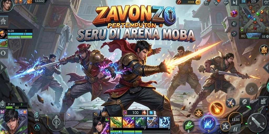 Gameplay seru di arena pertarungan ZAVONZO dengan tim yang solid.